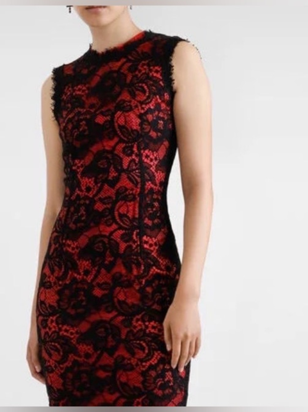 Vintage Frederick's of Hollywood Sleeveless Red and Black Lace Overlay Dress L